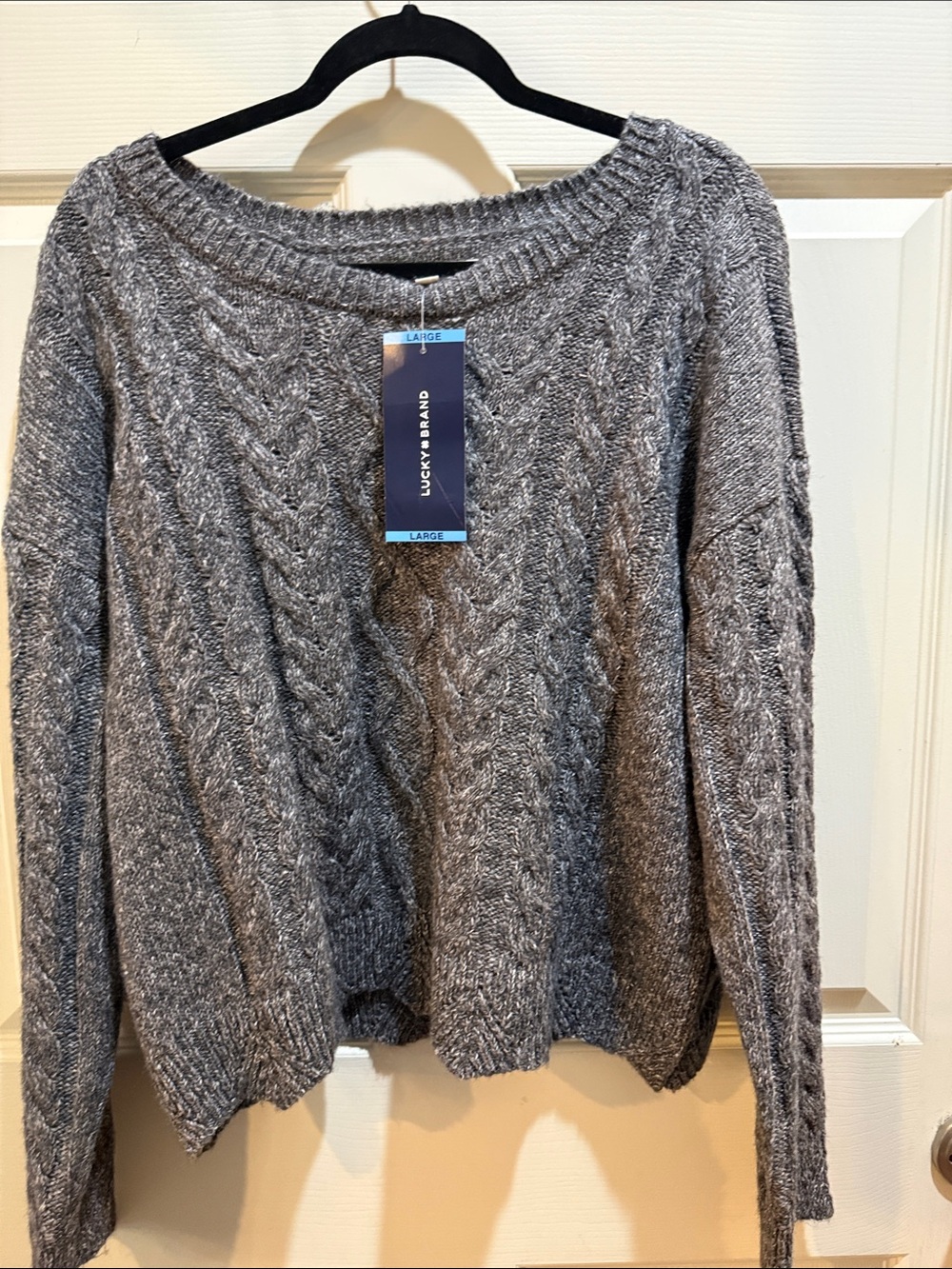 Lucky Brand Gray Cable Knit Scoopneck Sweater